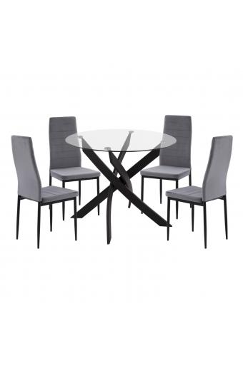 ΣΕΤ ΤΡΑΠΕΖΑΡΙΑΣ 5ΤΜΧ LADY HM21199.01 ΓΥΑΛΙ--ΜΕΤΑΛΛΟ ΣΕ ΜΑΥΡΟ & ΒΕΛΟΥΔΟ ΓΚΡΙ