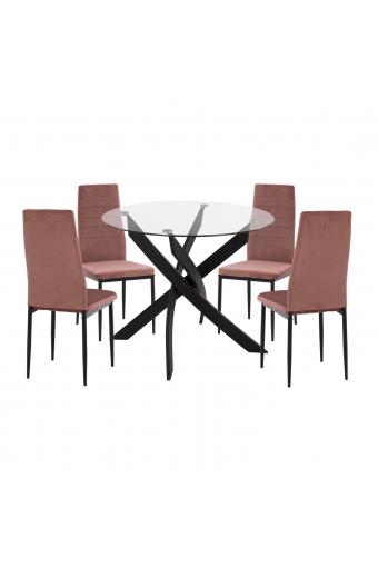 ΣΕΤ ΤΡΑΠΕΖΑΡΙΑΣ 5ΤΜΧ LADY HM21199.02 ΓΥΑΛΙ--ΜΕΤΑΛΛΟ ΣΕ ΜΑΥΡΟ & ΒΕΛΟΥΔΟ ΣΑΠΙΟ ΜΗΛΟ