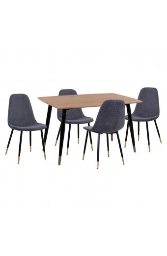 ΣΕΤ ΤΡΑΠΕΖΑΡΙΑΣ 5ΤΜΧ ALIZA HM11196.01 MDF TOP-ΒΕΛΟΥΔΟ ΓΚΡΙ & ΜΕΤΑΛΛΟ ΜΑΥΡΟ