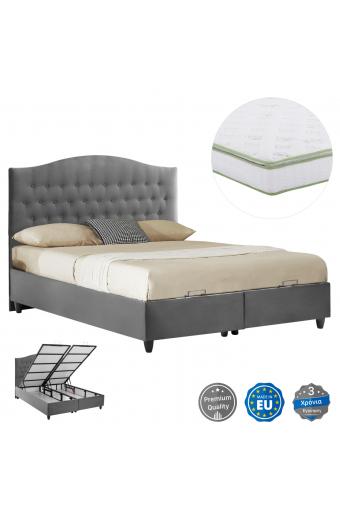 ΚΡΕΒΑΤΙ ΜΕ ΣΤΡΩΜΑ ΔΙΠΛΟ MALENA HM21164 ΓΚΡΙ ΒΕΛΟΥΔΟ & ΑΠΟΘ.ΧΩΡΟΣ-ΓΙΑ 160x200εκ.