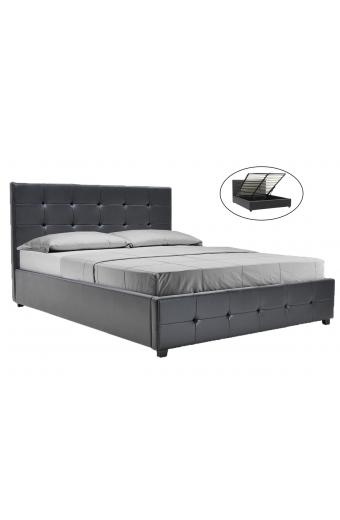 Κρεβάτι Roi pakoworld 160x200 PU μαύρο ματ + αποθηκευτικό χώρο