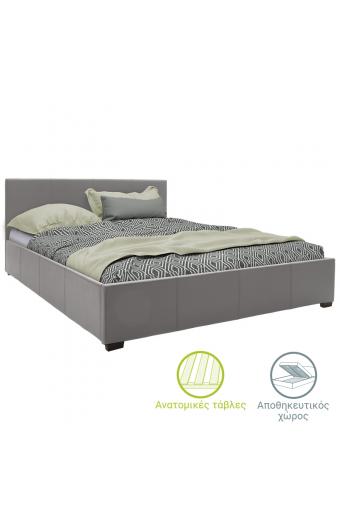 Κρεβάτι Norse pakoworld  pu γκρι ματ με αποθηκευτικό χώρο 160x200εκ