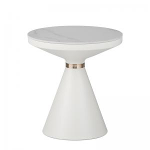 Βοηθητικό τραπέζι Coozlin Inart sintered stone σε απόχρωση λευκό μαρμάρου με λευκό-χρυσό μέταλλο Φ50x50εκ