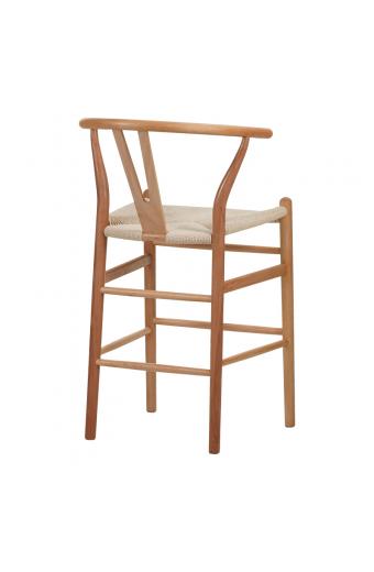Σκαμπό μπαρ Wishbone pakoworld rubberwood-σχοινί σε φυσική απόχρωση 55x49x96εκ