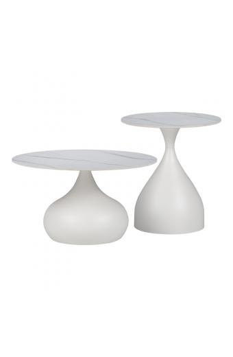 Βοηθητικά τραπέζια Kirkene Inart sintered stone σε απόχρωση λευκό μαρμάρου με λευκό μέταλλο 2τεμ