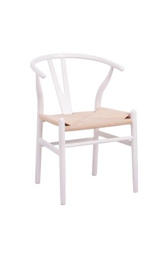 Καρέκλα Wishbone pakoworld rubberwood-σχοινί σε λευκή απόχρωση 60x51x80εκ