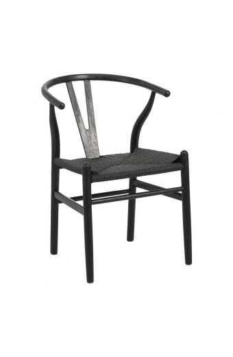 Καρέκλα Wishbone pakoworld rubberwood-σχοινί σε μαύρη απόχρωση 60x51x80εκ