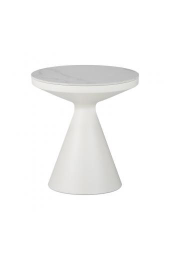 Βοηθητικό τραπέζι Coozlin Inart sintered stone σε απόχρωση λευκό μαρμάρου με λευκό μέταλλο Φ50x50εκ