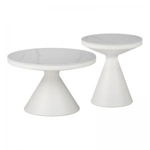 Βοηθητικά τραπέζια Coozlin Inart sintered stone σε απόχρωση λευκό μαρμάρου με λευκό μέταλλο