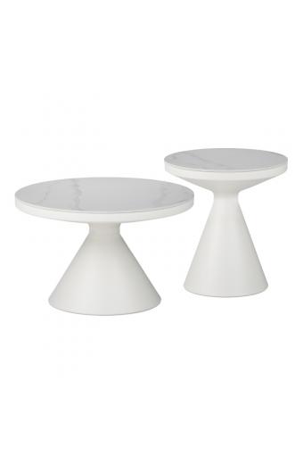 Βοηθητικά τραπέζια Coozlin Inart sintered stone σε απόχρωση λευκό μαρμάρου με λευκό μέταλλο