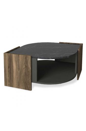 Τραπέζι σαλονιού PWF-0315 pakoworld χρώμα μαύρο μαρμάρου-καρυδί-ανθρακί 75x75x40εκ