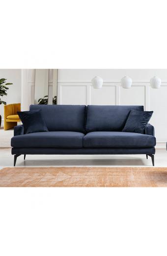 Καναπές 3θέσιος Fortune pakoworld βελούδο μπλε-μαύρο 205x88x90εκ