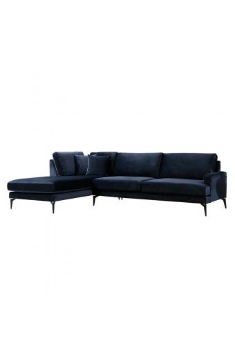 Γωνιακός καναπές Fortune pakoworld δεξιά γωνία βελούδο μπλέ-μαύρο 283x180x88εκ