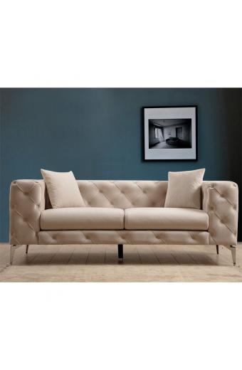 Καναπές 2θέσιος PWF-0579 pakoworld τύπου Chesterfield ύφασμα εκρού 197x90x73εκ