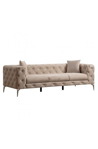 Καναπές 3θέσιος PWF-0579 pakoworld τύπου Chesterfield ύφασμα εκρού 237x90x73εκ