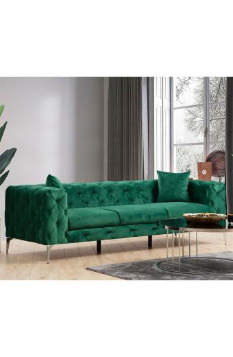 Καναπές 3θέσιος PWF-0579 pakoworld τύπου Chesterfield ύφασμα πράσινο 237x90x73εκ