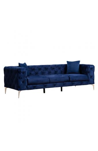 Καναπές 3θέσιος PWF-0579 pakoworld τύπου Chesterfield ύφασμα μπλε 237x90x73εκ