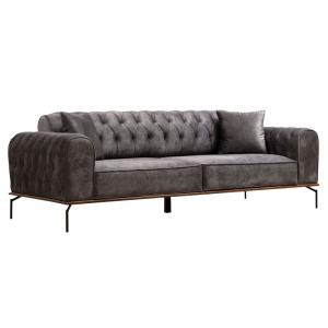 Καναπές-κρεβάτι PWF-0596 pakoworld τύπου Chesterfield 3θέσιος ύφασμα ανθρακί 225x92x78εκ