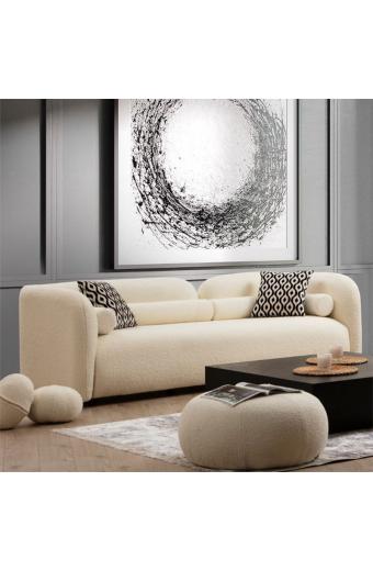 Καναπές 3θέσιος Tranquil I pakoworld ύφασμα μπουκλέ κρεμ 228x90x74εκ
