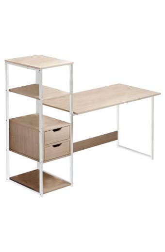 Γραφείο Zayn ΙΙ pakoworld με ραφιέρα-MDF φυσικό-λευκό 107x40x110εκ
