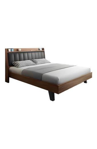 Κρεβάτι Frankly pakoworld mdf-pu σε καρυδί-μαύρο απόχρωση 150x200εκ