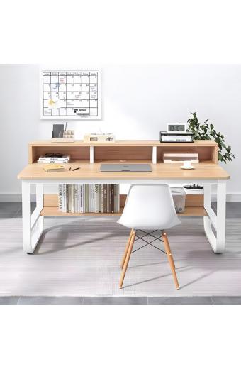 Γραφείο εργασίας Evrepy pakoworld mdf σε oak απόχρωση με λευκό μέταλλο 100x60x73εκ