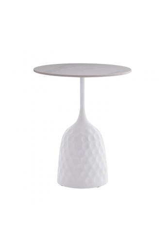 Βοηθητικό τραπέζι Kousien Inart λευκό sintered stone Φ50x60εκ