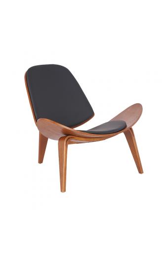 Πολυθρόνα Vilma pakoworld PU μαύρο- plywood καρυδί 90x73x75εκ