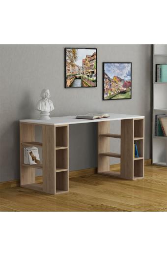 Γραφείο Colmar pakoworld χρώμα λευκό -σκούρο φυσικό 140x60x75εκ