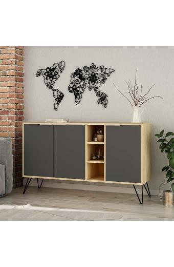 Μπουφές Clara pakoworld χρώμα light oak-ανθρακί 142x35.5x83εκ