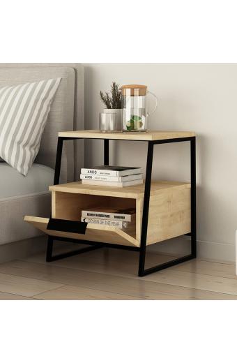 Κομοδίνο Johana pakoworld μαύρο-oak 45x40x50εκ