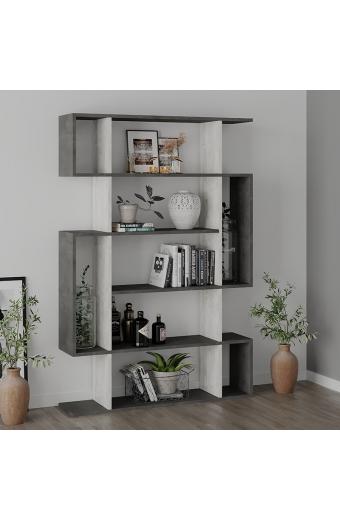 Βιβλιοθήκη MITO pakoworld σε χρώμα antique γκρι-λευκό 108.5x25.5x161εκ