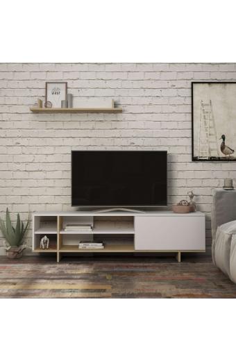 Σύνθετο σαλονιού Saloon pakoworld σε λευκή-oak απόχρωση 160x35.5x44εκ