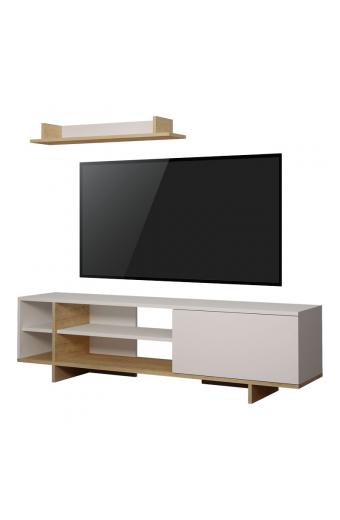 Σύνθετο σαλονιού Saloon pakoworld σε λευκή-oak απόχρωση 160x35.5x44εκ