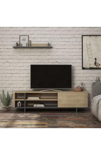 Σύνθετο σαλονιού Saloon pakoworld σε ανθρακί-oak απόχρωση 160x35.5x44εκ