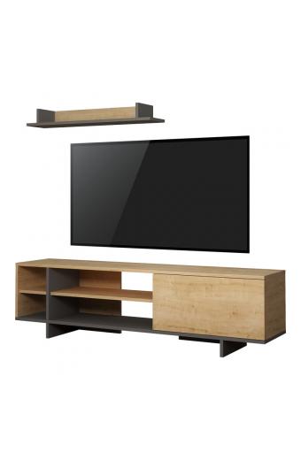 Σύνθετο σαλονιού Saloon pakoworld σε ανθρακί-oak απόχρωση 160x35.5x44εκ