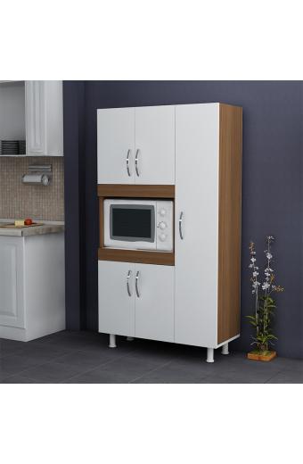 Ντουλάπα κουζίνας Defne pakoworld χρώμα λευκό-καρυδί  89x37.5x160εκ