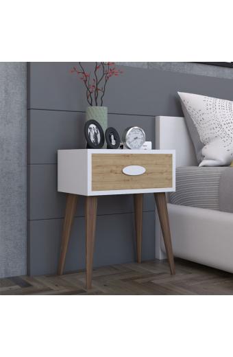 Κομοδίνο Laber pakoworld με ένα συρτάρι καρυδί-λευκό-sonoma 45x30x57.5εκ