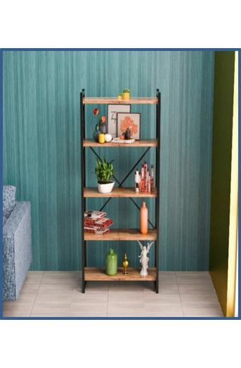 Βιβλιοθήκη Baker pakoworld καρυδί-μαύρο 66x34x180εκ