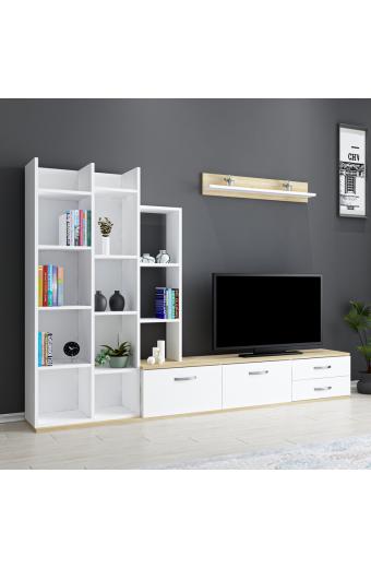 Σύνθετο σαλονιού Leman pakoworld σε λευκή-oak απόχρωση 240x35x154εκ