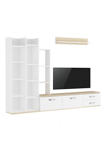 Σύνθετο σαλονιού Leman pakoworld σε λευκή-oak απόχρωση 240x35x154εκ