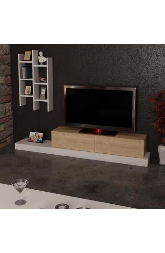 Έπιπλο τηλεόρασης Rumba pakoworld σε λευκή-oak απόχρωση 180x30x31εκ