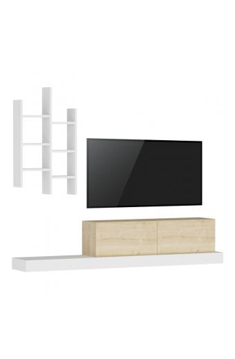Έπιπλο τηλεόρασης Rumba pakoworld σε λευκή-oak απόχρωση 180x30x31εκ
