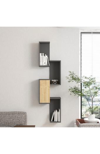 Ραφιέρα τοίχου Kongo pakoworld σε oak- ανθρακί απόχρωση 44x20x159εκ