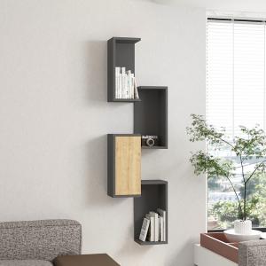 Ραφιέρα τοίχου Kongo pakoworld σε oak- ανθρακί απόχρωση 44x20x159εκ