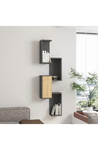 Ραφιέρα τοίχου Kongo pakoworld σε oak- ανθρακί απόχρωση 44x20x159εκ