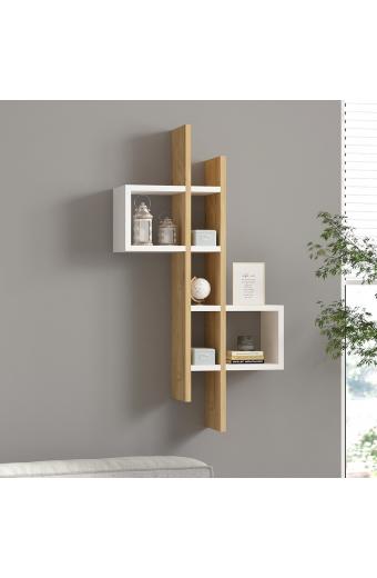 Ραφιέρα τοίχου Garel pakoworld σε oak-λευκή απόχρωση 53,8x19,6x108εκ