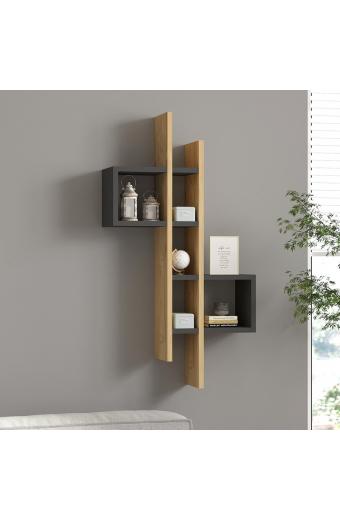 Ραφιέρα τοίχου Garel pakoworld σε oak-ανθρακί απόχρωση 53,8x19,6x108εκ