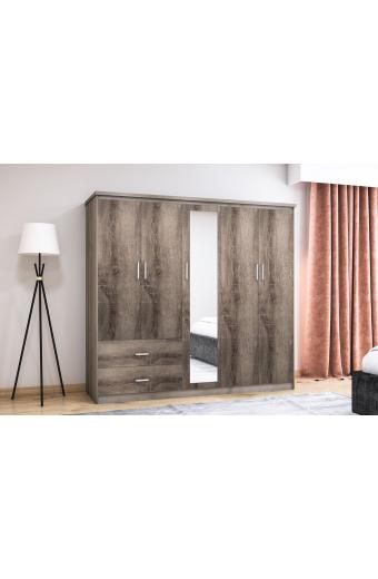 Ντουλάπα ρούχων πεντάφυλλη OLYMPUS pakoworld χρώμα castillo-toro 198x57x183εκ