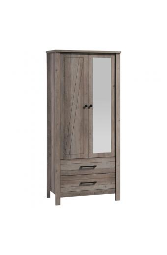 Ντουλάπα ρούχων Tara pakoworld δίφυλλη καθρέπτης rustic oak 84.5x52x193εκ